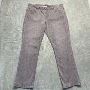 Lee Womens Plus Size 18 Long Gray Straight Leg Stretch Denim Jeans Mid Rise